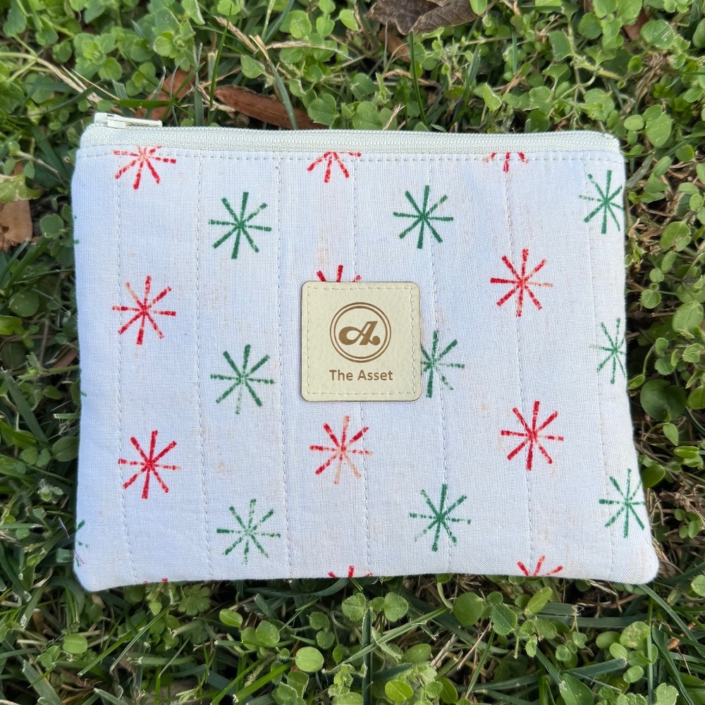 Handmade Cream and Green Quilted Pouch